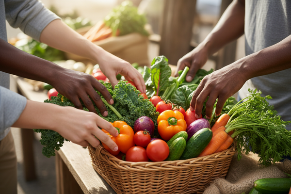 Hands arranging leafy greens